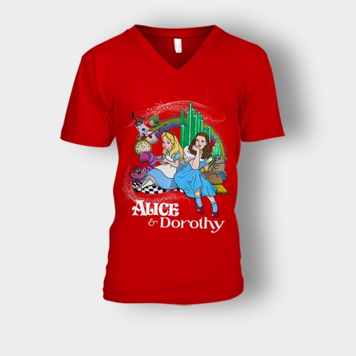 Alice-Or-Dorothy-Disney-Unisex-V-Neck-T-Shirt-Red