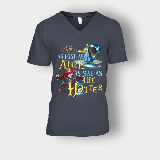 Alice-in-Wonderland-As-Lost-As-Alice-As-Mad-As-Hatter-Unisex-V-Neck-T-Shirt-Dark-Heather