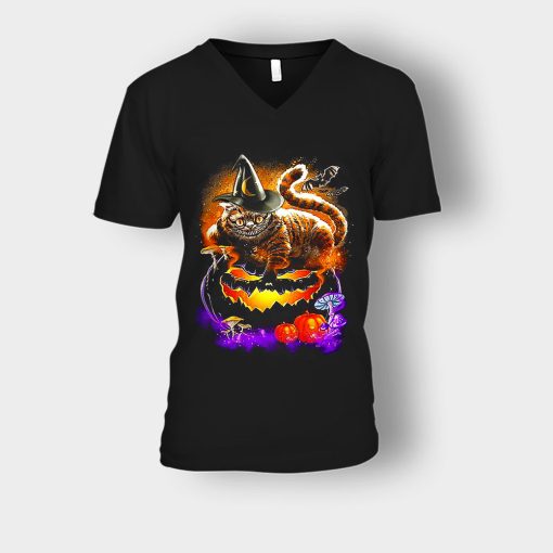 Alice-in-Wonderland-Cheshire-Halloween-Unisex-V-Neck-T-Shirt-Black