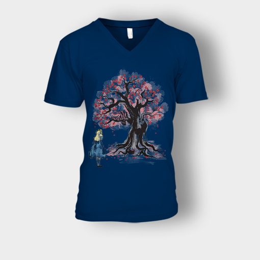 Alice-in-Wonderland-Cheshire-Sumi-Tree-Unisex-V-Neck-T-Shirt-Navy
