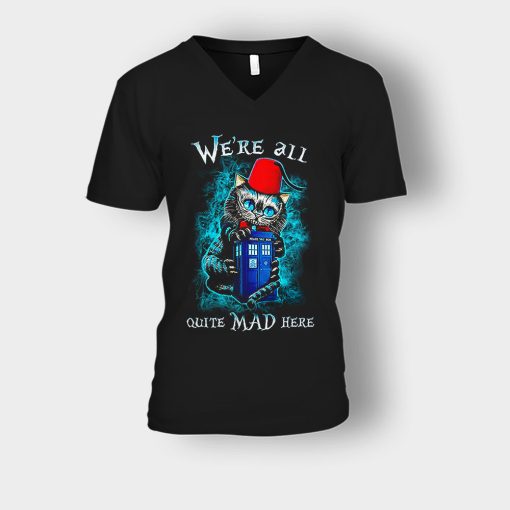 Alice-in-Wonderland-Cheshires-Doctor-Who-Unisex-V-Neck-T-Shirt-Black