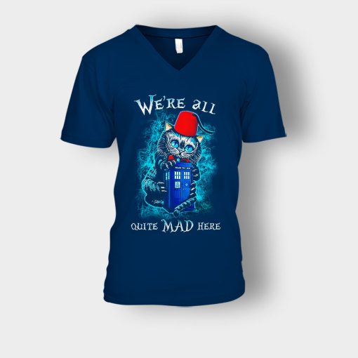 Alice-in-Wonderland-Cheshires-Doctor-Who-Unisex-V-Neck-T-Shirt-Navy