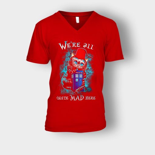 Alice-in-Wonderland-Cheshires-Doctor-Who-Unisex-V-Neck-T-Shirt-Red