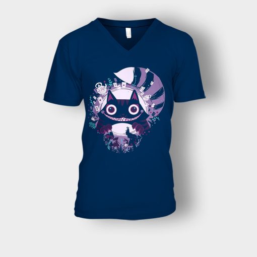 Alice-in-Wonderland-Nightmares-Cheshire-Unisex-V-Neck-T-Shirt-Navy