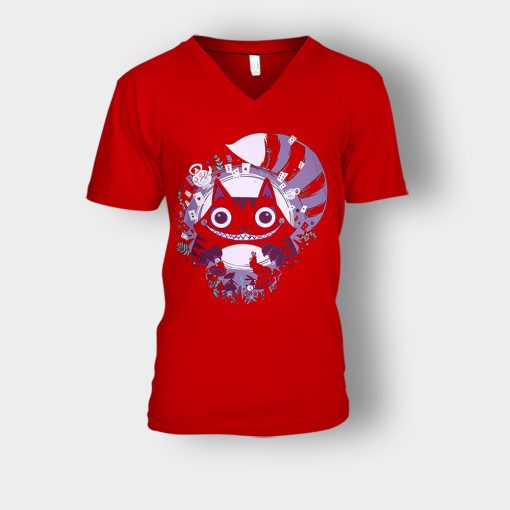 Alice-in-Wonderland-Nightmares-Cheshire-Unisex-V-Neck-T-Shirt-Red