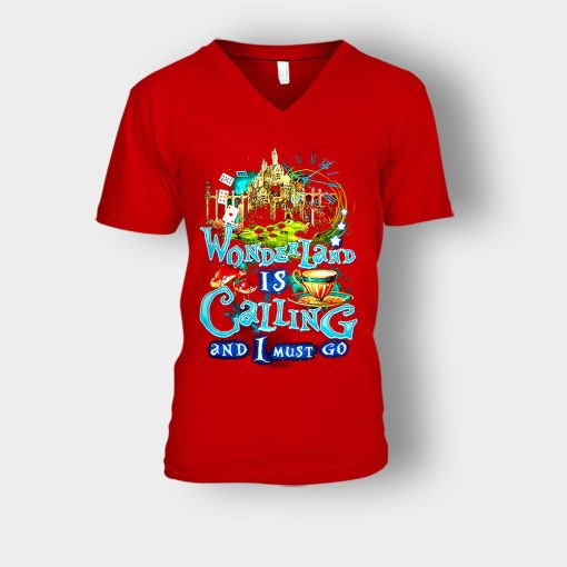 Alice-in-Wonderland-Tea-Party-Unisex-V-Neck-T-Shirt-Red