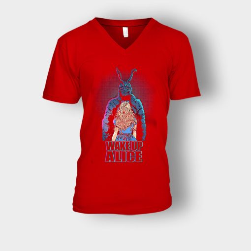 Alice-in-Wonderland-Wake-Up-Unisex-V-Neck-T-Shirt-Red