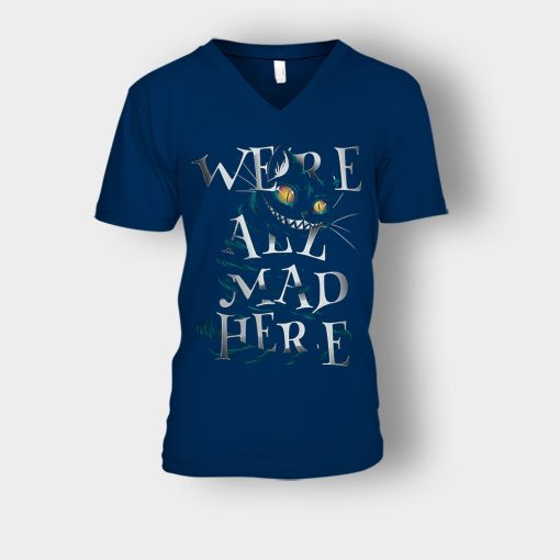 Alice-in-Wonderland-Were-All-Are-Mad-Unisex-V-Neck-T-Shirt-Navy