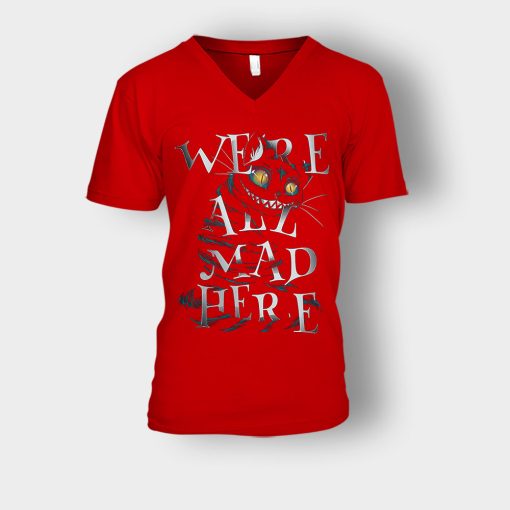 Alice-in-Wonderland-Were-All-Are-Mad-Unisex-V-Neck-T-Shirt-Red