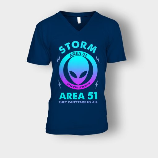 Alien-Storm-Area-51-they-cant-take-us-all-Unisex-V-Neck-T-Shirt-Navy