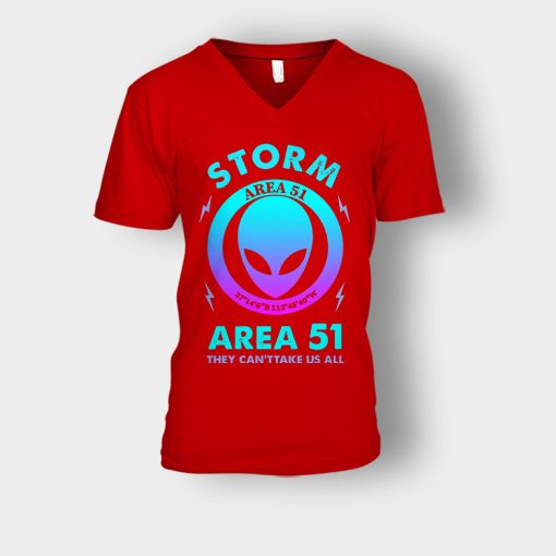 Alien-Storm-Area-51-they-cant-take-us-all-Unisex-V-Neck-T-Shirt-Red