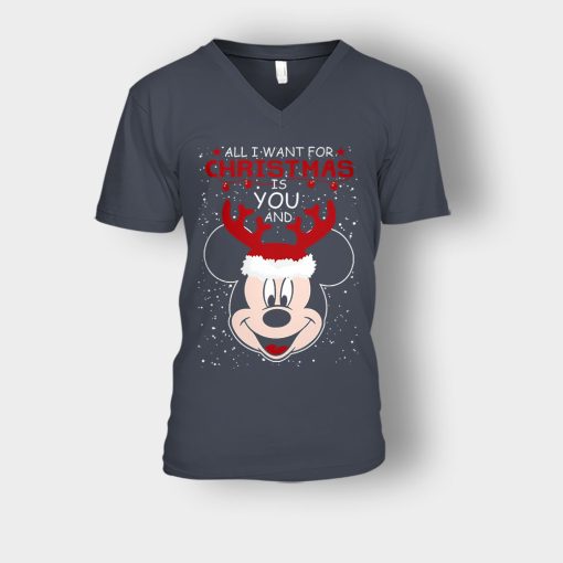 All-I-Want-In-Christmas-Is-Disney-Mickey-Inspired-Unisex-V-Neck-T-Shirt-Dark-Heather