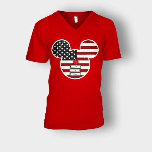 America-And-Books-Disney-Mickey-Inspired-Unisex-V-Neck-T-Shirt-Red