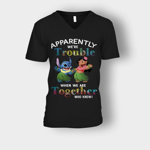 Apparently-Were-Trouble-When-Were-Together-Disney-Lilo-And-Stitch-Unisex-V-Neck-T-Shirt-Black