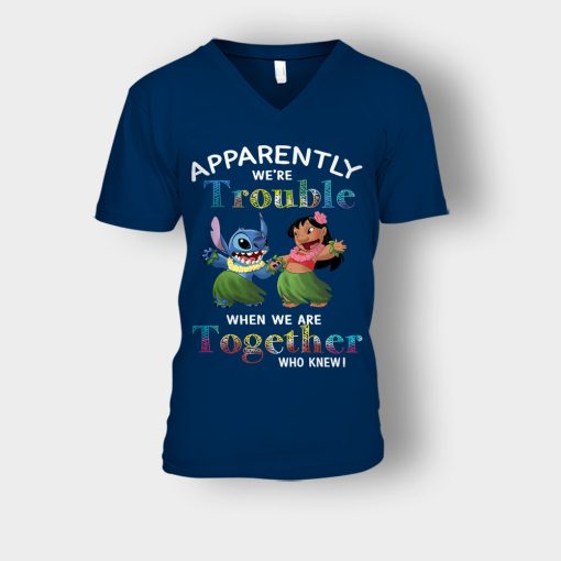 Apparently-Were-Trouble-When-Were-Together-Disney-Lilo-And-Stitch-Unisex-V-Neck-T-Shirt-Navy