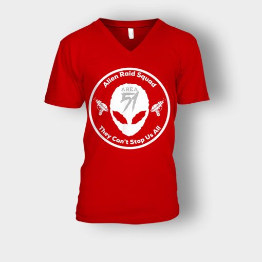 Area-51-Alien-Raid-Squad-They-Cant-Stop-Us-All-Unisex-V-Neck-T-Shirt-Red