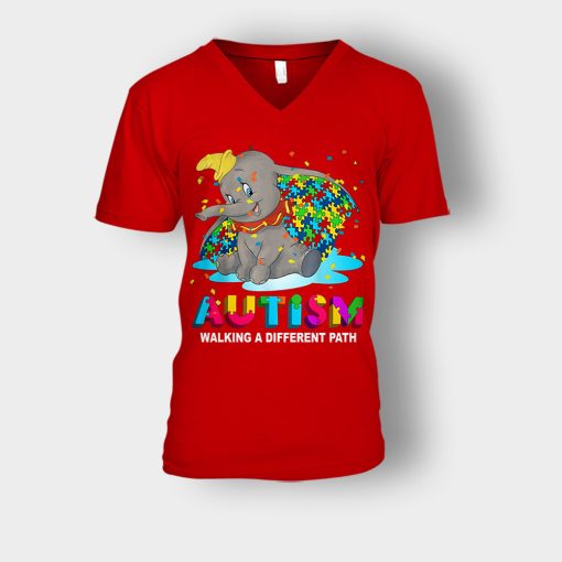 Autism-Walking-A-Different-Path-Disney-Dumbo-Unisex-V-Neck-T-Shirt-Red