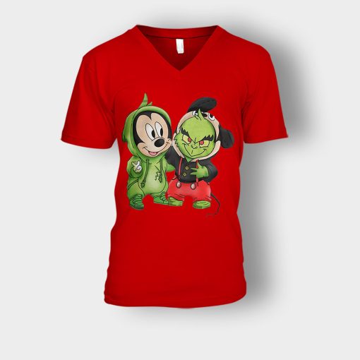 Baby-Grinch-And-Mickey-Disney-Inspired-Unisex-V-Neck-T-Shirt-Red