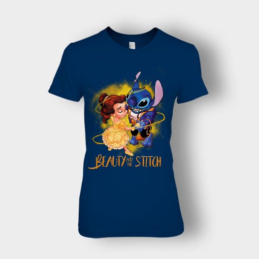 Beauty-And-The-Stitch-Disney-Lilo-And-Stitch-Ladies-T-Shirt-Navy