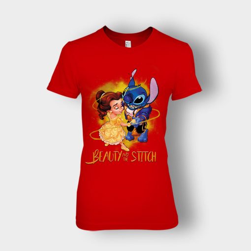 Beauty-And-The-Stitch-Disney-Lilo-And-Stitch-Ladies-T-Shirt-Red