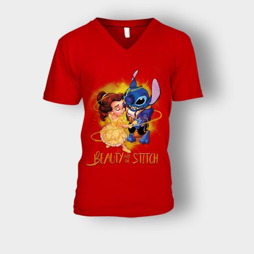 Beauty-And-The-Stitch-Disney-Lilo-And-Stitch-Unisex-V-Neck-T-Shirt-Red
