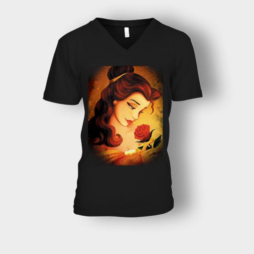 Beauty-Flower-Disney-Beauty-And-The-Beast-Unisex-V-Neck-T-Shirt-Black