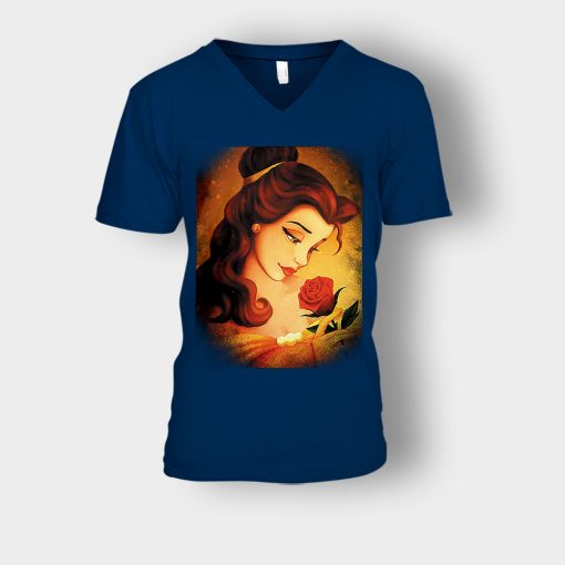 Beauty-Flower-Disney-Beauty-And-The-Beast-Unisex-V-Neck-T-Shirt-Navy