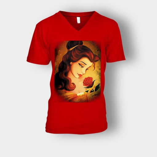 Beauty-Flower-Disney-Beauty-And-The-Beast-Unisex-V-Neck-T-Shirt-Red