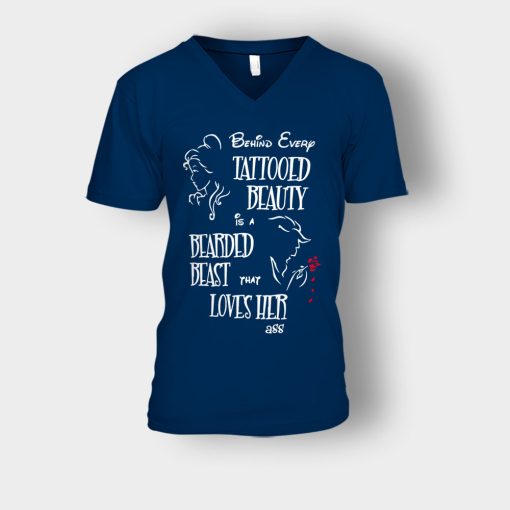 Behind-Every-Beauty-Disney-Beauty-And-The-Beast-Unisex-V-Neck-T-Shirt-Navy