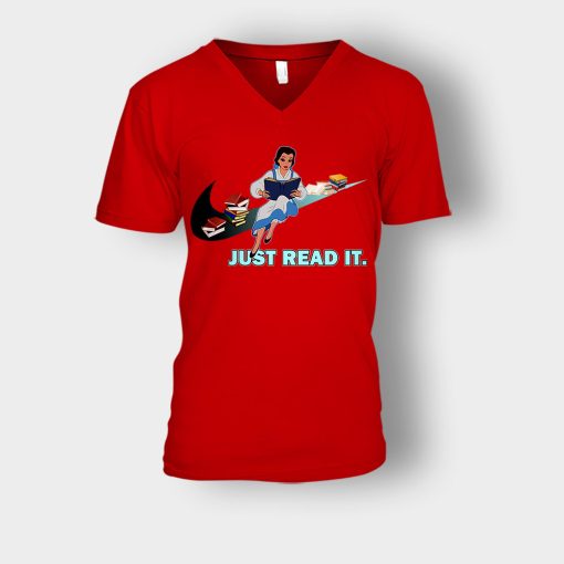 Belles-Just-Read-It-Disney-Beauty-And-The-Beast-Unisex-V-Neck-T-Shirt-Red