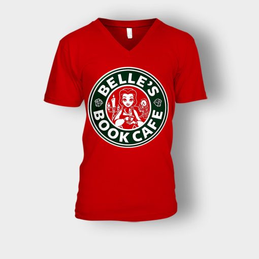 Belles-Starbuck-Coffee-Disney-Beauty-And-The-Beast-Unisex-V-Neck-T-Shirt-Red