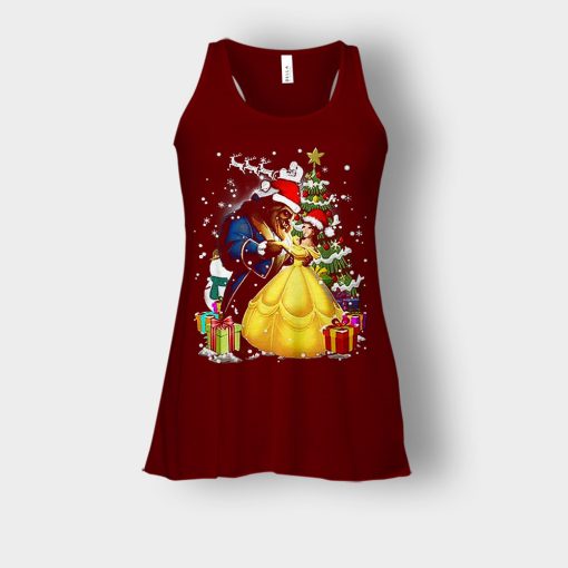 Beside-The-Christmas-Tree-Disney-Beauty-And-The-Beast-Bella-Womens-Flowy-Tank-Maroon