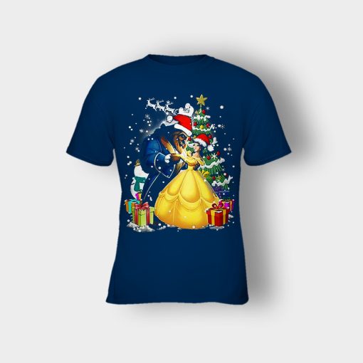 Beside-The-Christmas-Tree-Disney-Beauty-And-The-Beast-Kids-T-Shirt-Navy