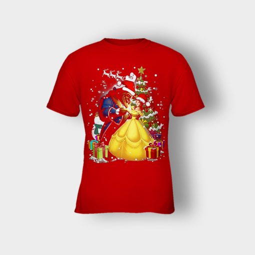 Beside-The-Christmas-Tree-Disney-Beauty-And-The-Beast-Kids-T-Shirt-Red