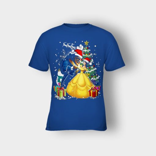 Beside-The-Christmas-Tree-Disney-Beauty-And-The-Beast-Kids-T-Shirt-Royal