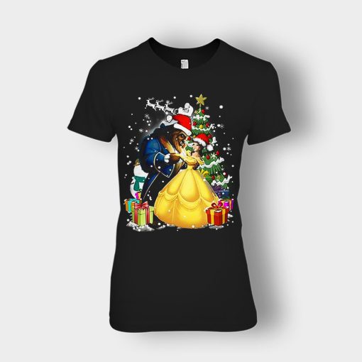 Beside-The-Christmas-Tree-Disney-Beauty-And-The-Beast-Ladies-T-Shirt-Black