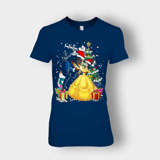 Beside-The-Christmas-Tree-Disney-Beauty-And-The-Beast-Ladies-T-Shirt-Navy