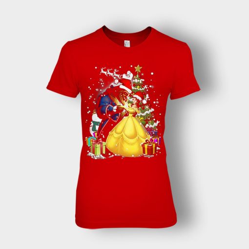 Beside-The-Christmas-Tree-Disney-Beauty-And-The-Beast-Ladies-T-Shirt-Red