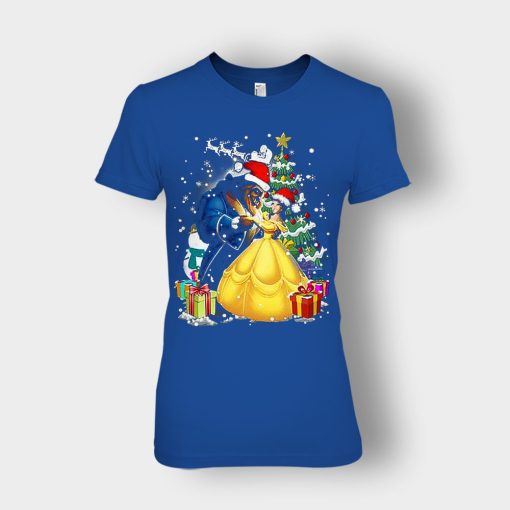 Beside-The-Christmas-Tree-Disney-Beauty-And-The-Beast-Ladies-T-Shirt-Royal