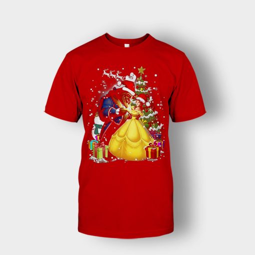 Beside-The-Christmas-Tree-Disney-Beauty-And-The-Beast-Unisex-T-Shirt-Red