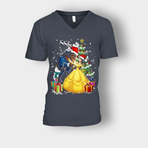 Beside-The-Christmas-Tree-Disney-Beauty-And-The-Beast-Unisex-V-Neck-T-Shirt-Dark-Heather