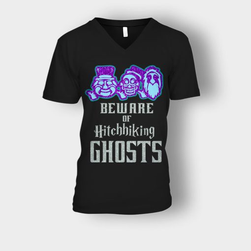Beware-of-Hitchhiking-Ghosts-Gracey-Manor-Disney-Inspired-Unisex-V-Neck-T-Shirt-Black