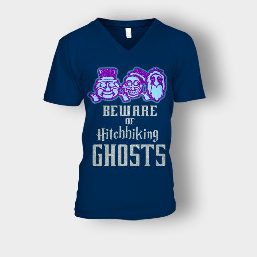 Beware-of-Hitchhiking-Ghosts-Gracey-Manor-Disney-Inspired-Unisex-V-Neck-T-Shirt-Navy