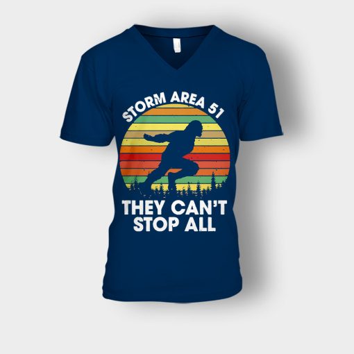 Bigfoot-Storm-Area-51-they-cant-stop-all-Unisex-V-Neck-T-Shirt-Navy