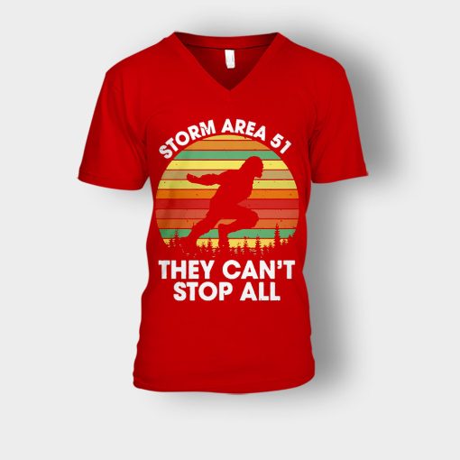 Bigfoot-Storm-Area-51-they-cant-stop-all-Unisex-V-Neck-T-Shirt-Red