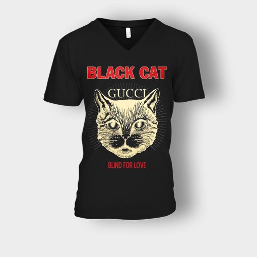 Blind-For-Love-Black-Cat-Unisex-V-Neck-T-Shirt-Black