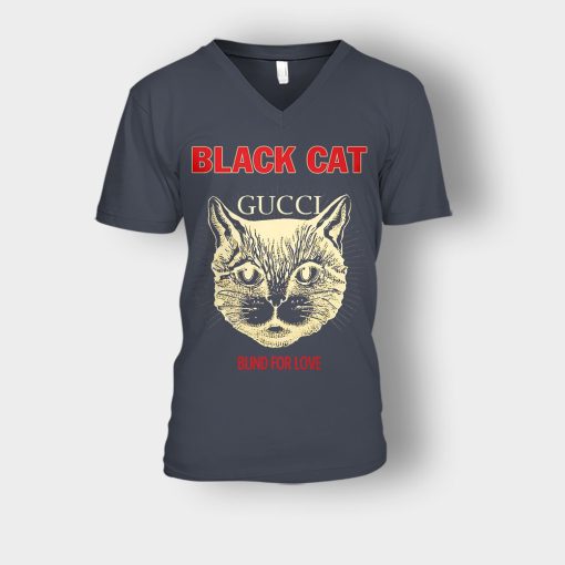 Blind-For-Love-Black-Cat-Unisex-V-Neck-T-Shirt-Dark-Heather