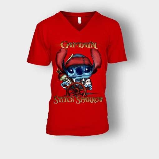 Captain-Stitch-Sparrow-Disney-Lilo-And-Stitch-Unisex-V-Neck-T-Shirt-Red