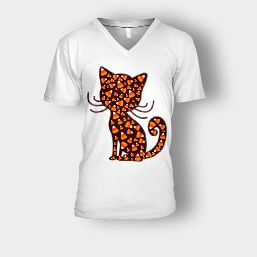 Cat-Halloween-Pumpkin-Unisex-V-Neck-T-Shirt-White