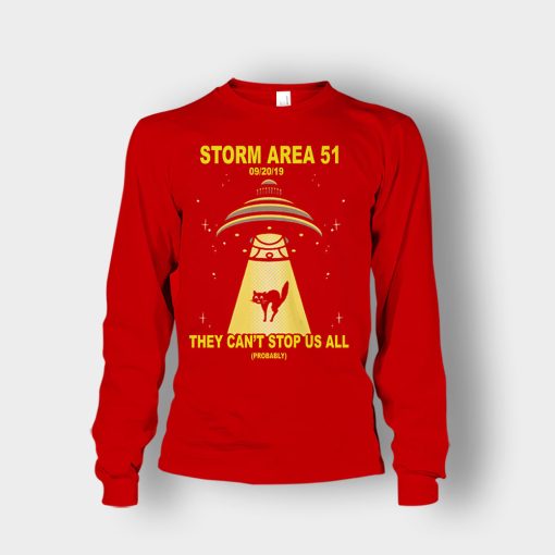 Cat-UFO-Storm-Area-51-They-Cant-Stop-All-of-Us-Unisex-Long-Sleeve-Red